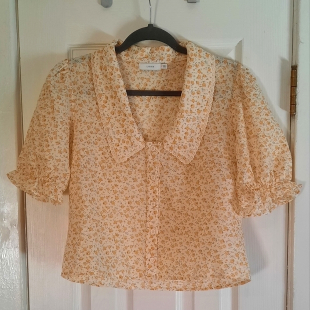 Lush 100% Cotton Floral Puff Sleeved Blouse